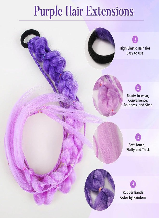 SYGY 2PCS Purple Braided Hair Extensions, Elastic Tie-On Twisted Braided Long Faux Hair Ties for Women Girls, Fun Easy Synthetic Hairpieces, Cute Ponytail Holders for K-pop Lovers, Parties, Raves, Gifts - Image 5